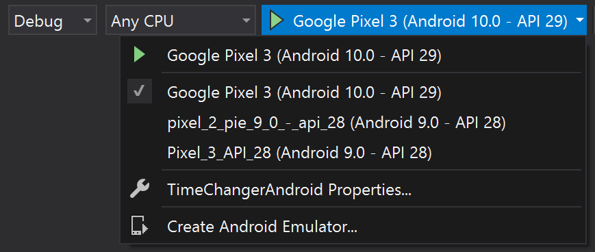 Запуск эмулятора Android в Visual Studio