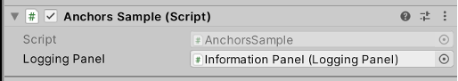 Screenshot of the inspector panel open in the Unity Editor with the anchors sample script highlighted