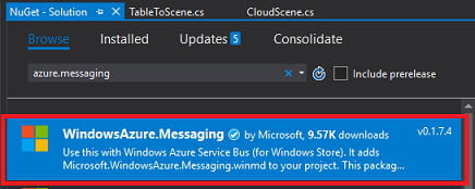 Поиск пакета сообщений Windows Azure