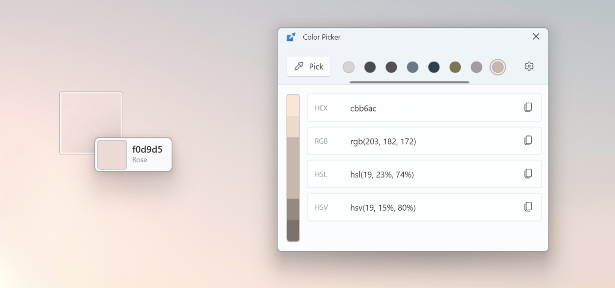 Снимок экрана: служебная ColorColor Picker программа.