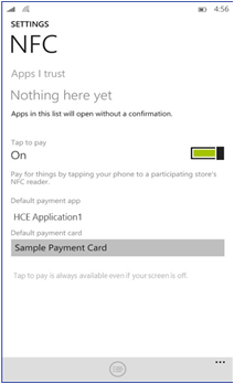 Снимок экрана: страница параметров NFC