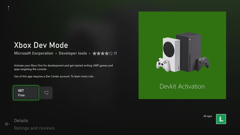 Xbox Dev Mode app