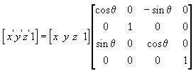 уравнение матрицы поворота вокруг оси Y для получения новой точки