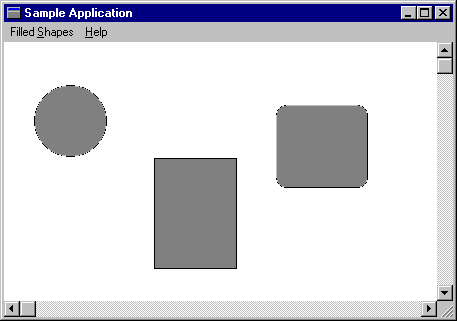 снимок экрана: круг и две прямоугольники: один с квадратными углами, а второй со скругленными углами