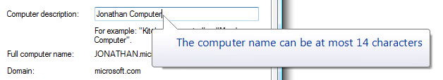 Снимок экрана: сообщение о том, что имя компьютера слишком длинное