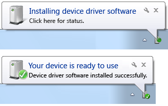 screen shot of notifications of install status 