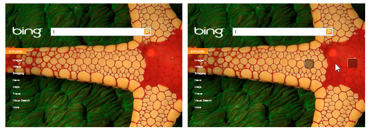 Снимок экрана домашней страницы Bing с горячими точками 