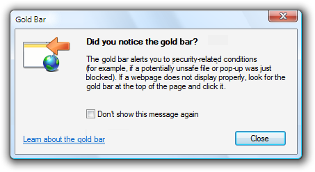 Снимок экрана: сообщение, содержащее gold bar 