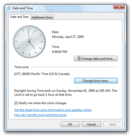 Снимок экрана: диалоговое окно даты и времени 