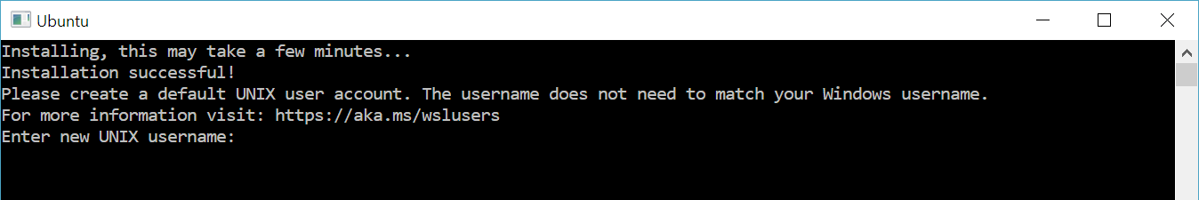 В командной строке Ubuntu введите имя пользователя UNIX