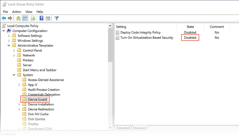 Device Guard in Local Group Policy Editor