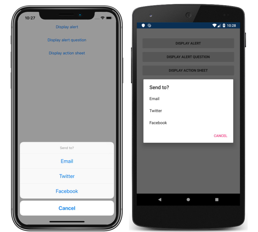 Action ios. Action Sheet Android. Меню Xamarin. Action Sheet IOS. Xamarin forms.