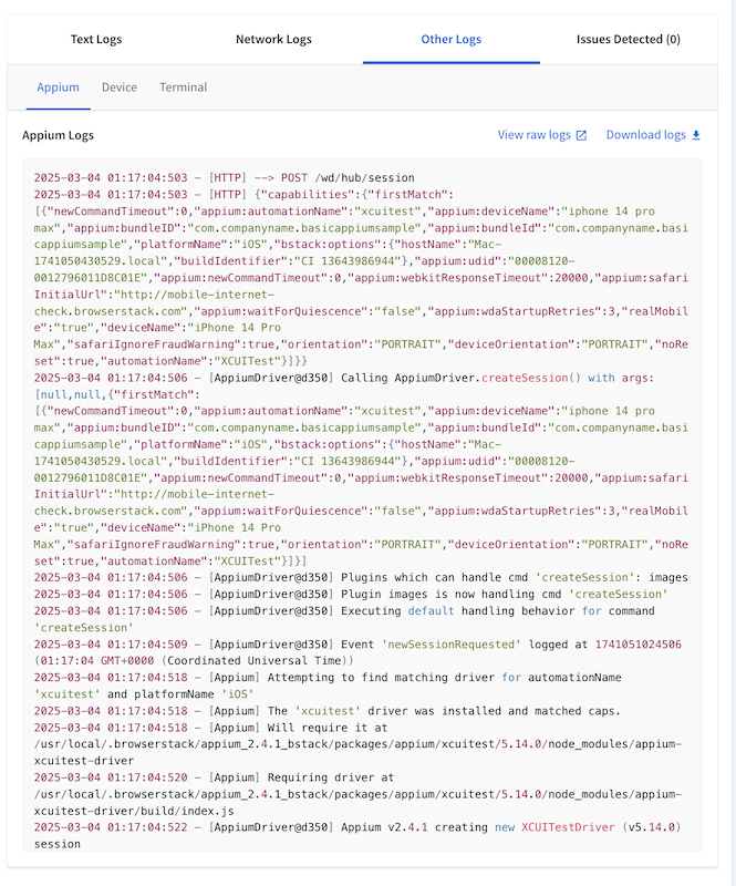Appium Logs Image