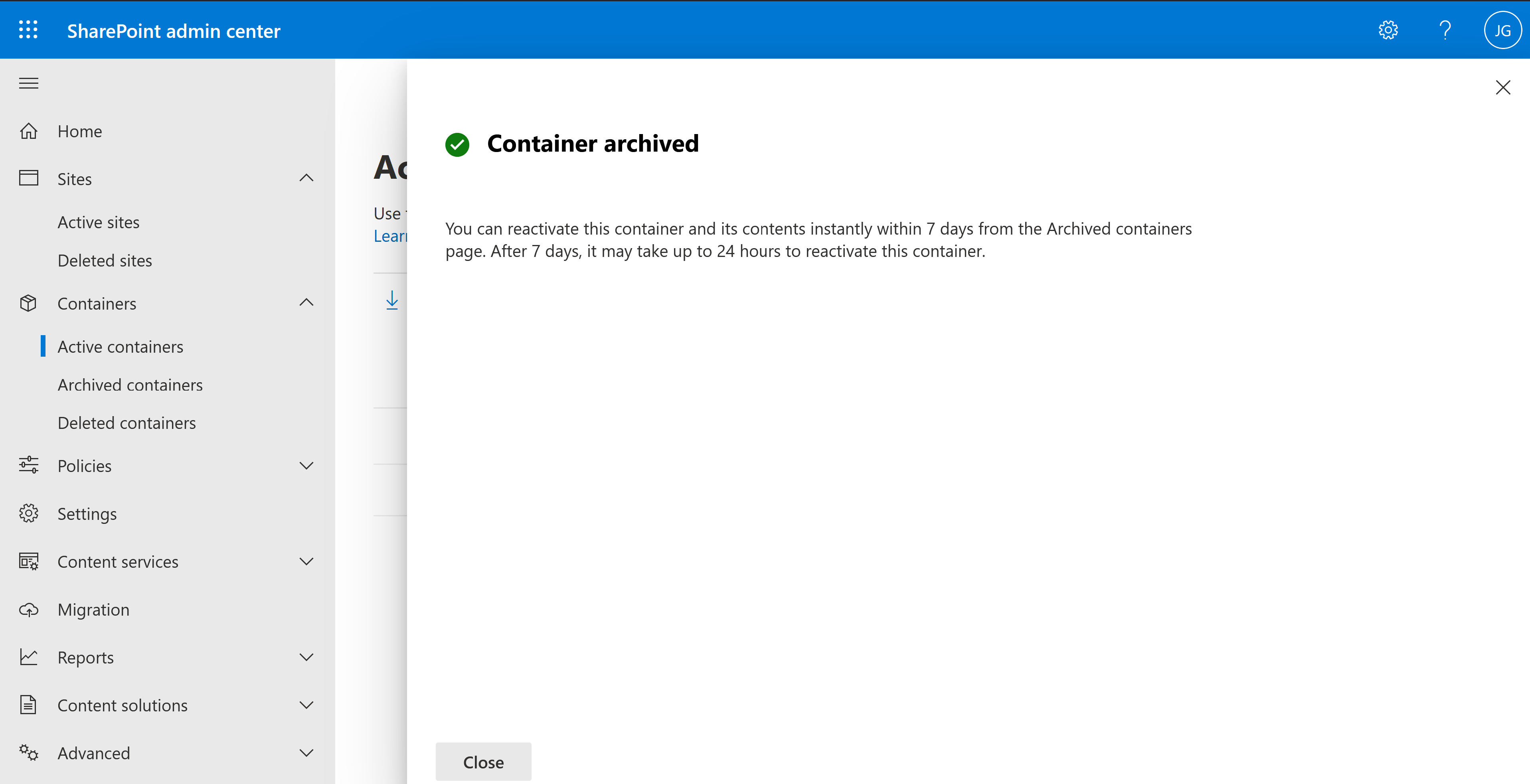 Container Archival confirmed