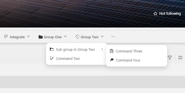 ListView Command Set showing two-level grouping in the list toolbar