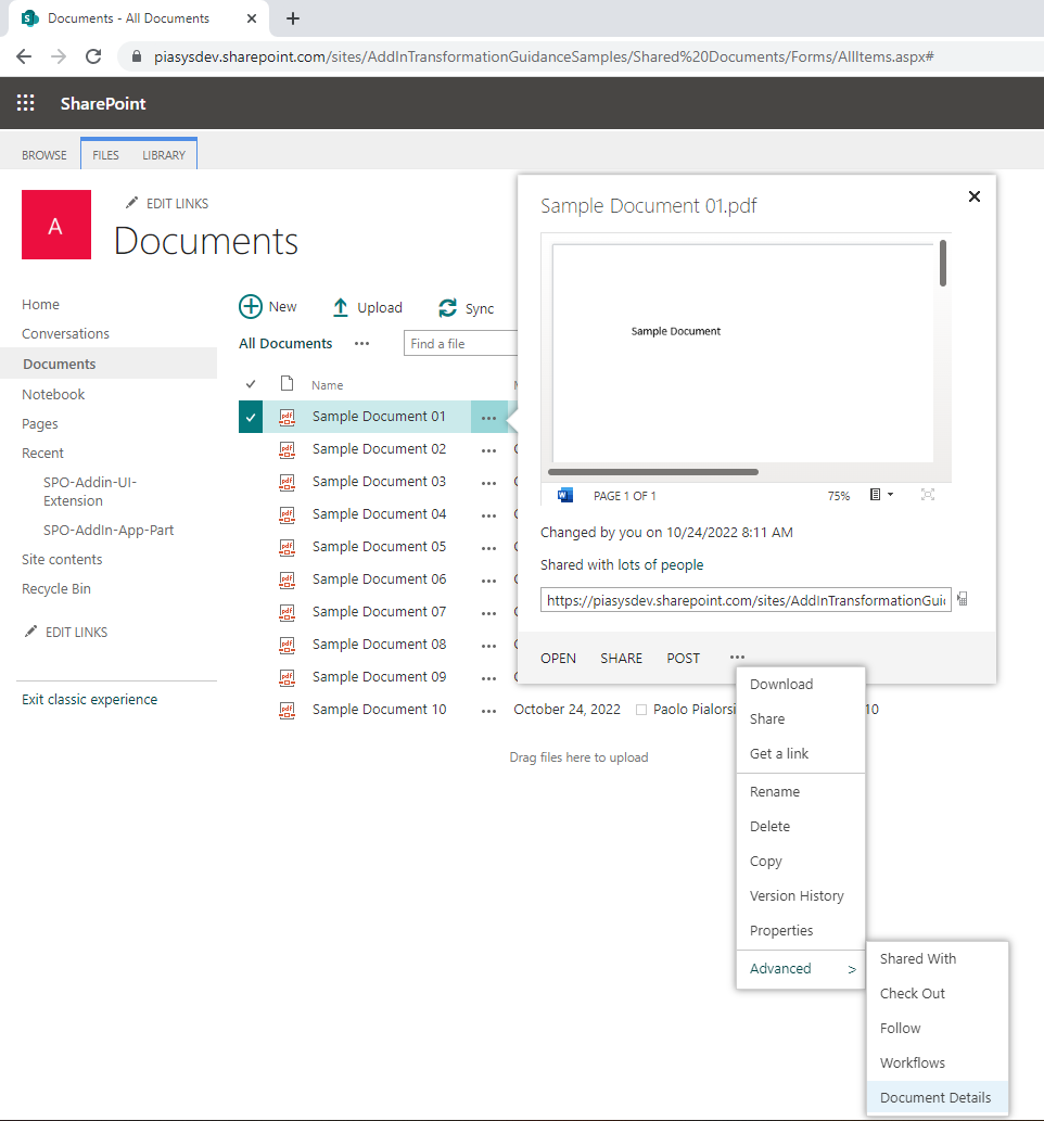 The UI of the UI Extension when extending the ECB menu.
