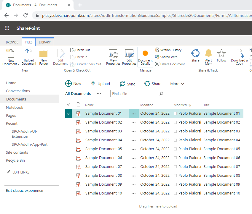 The UI of the UI Extension when extending the ribbon menu.