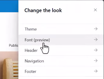Screenshot of the SharePoint setting Change the look panel