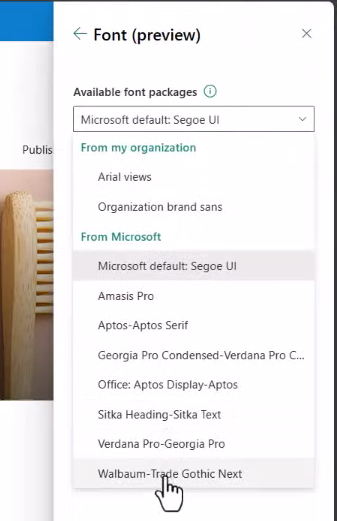 Screenshot of the SharePoint setting Font panel