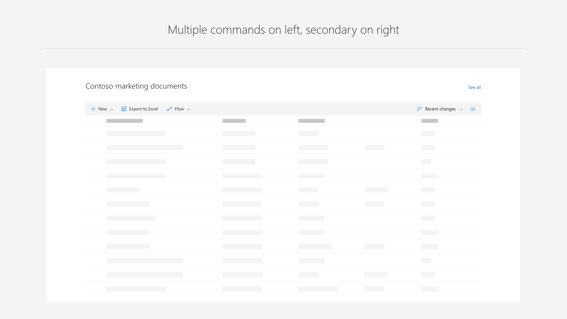 Multiple commands on the left, and secondary commands on the right