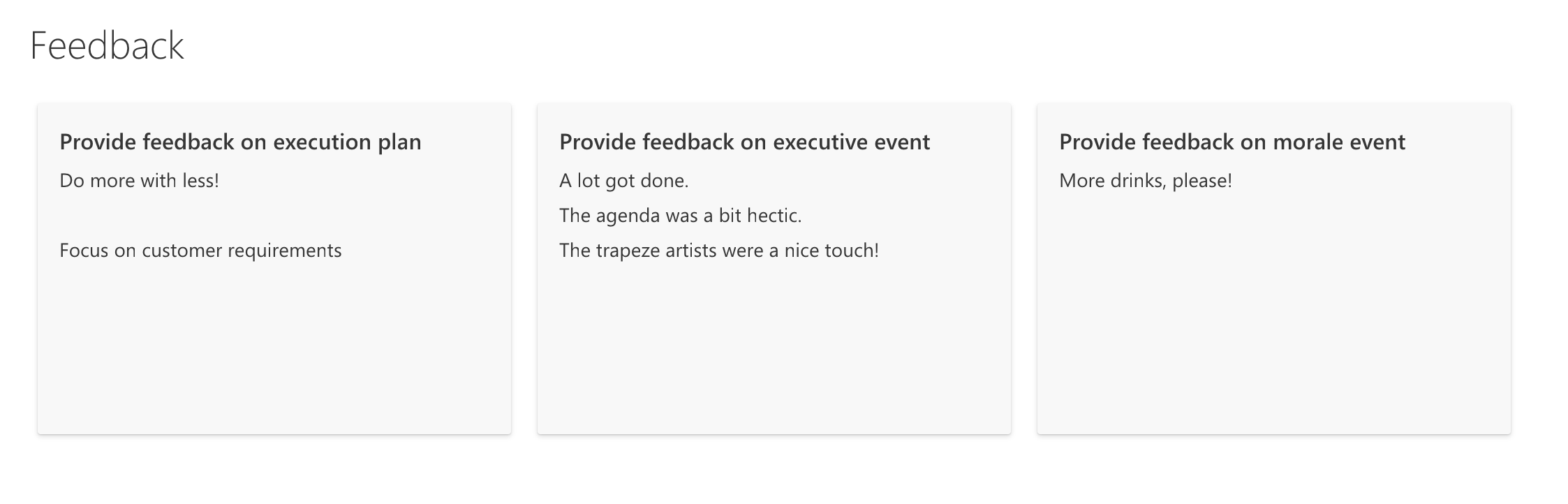 Feedback list formatted in Gallery layout