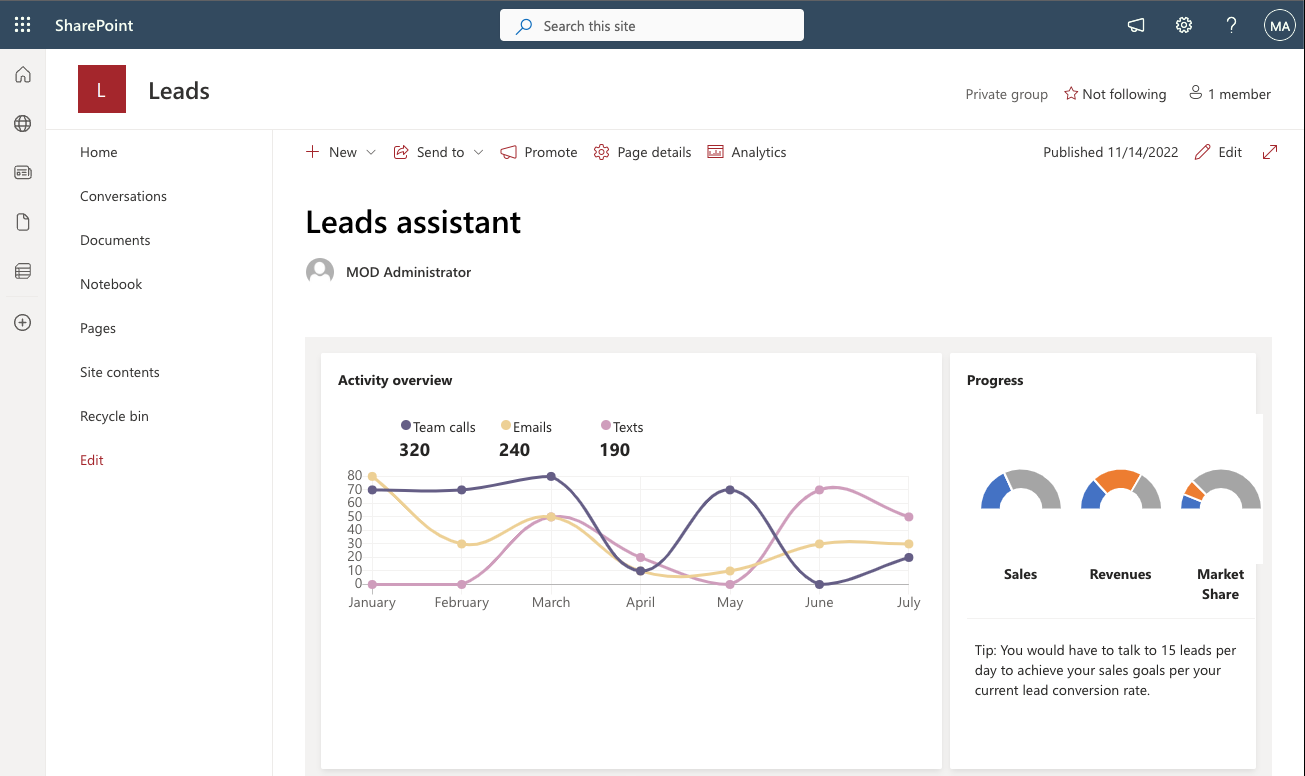 Microsoft Teams Lead Assistant Dashboard in SharePoint