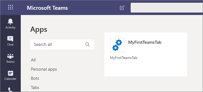 Custom SPFx Microsoft Teams app displayed as an option