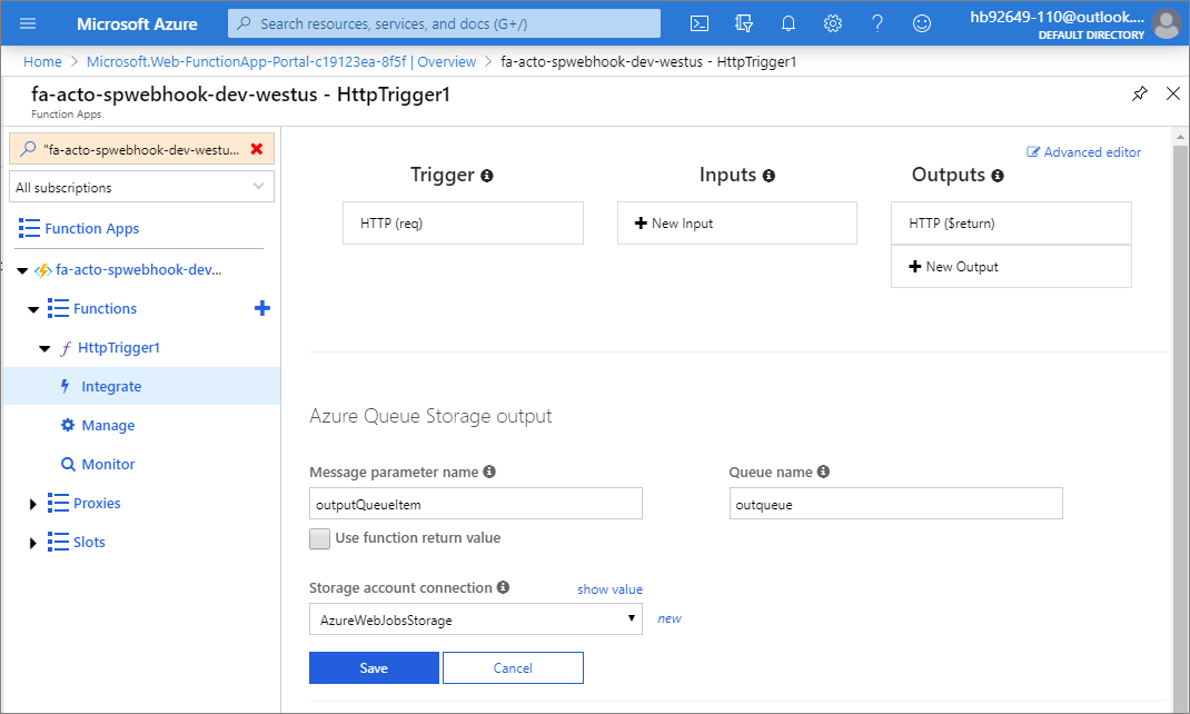 Azure Function Azure Queue Storage Settings