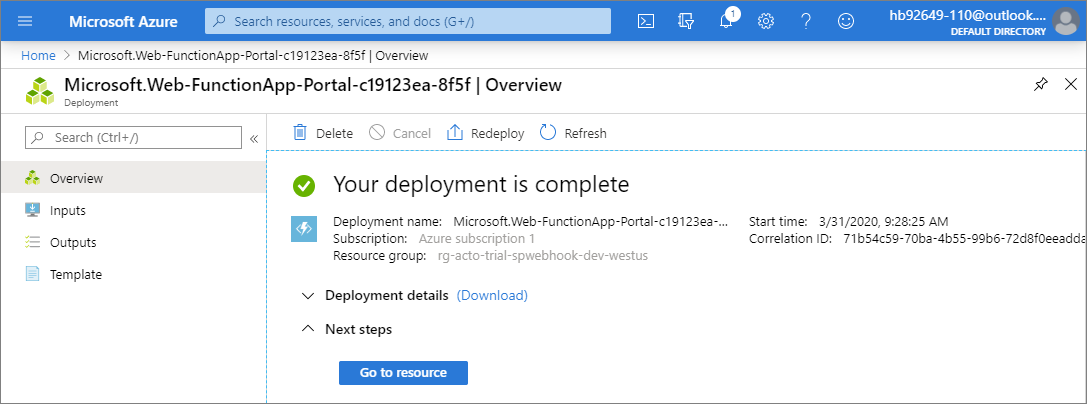 Azure Function App Completed Page