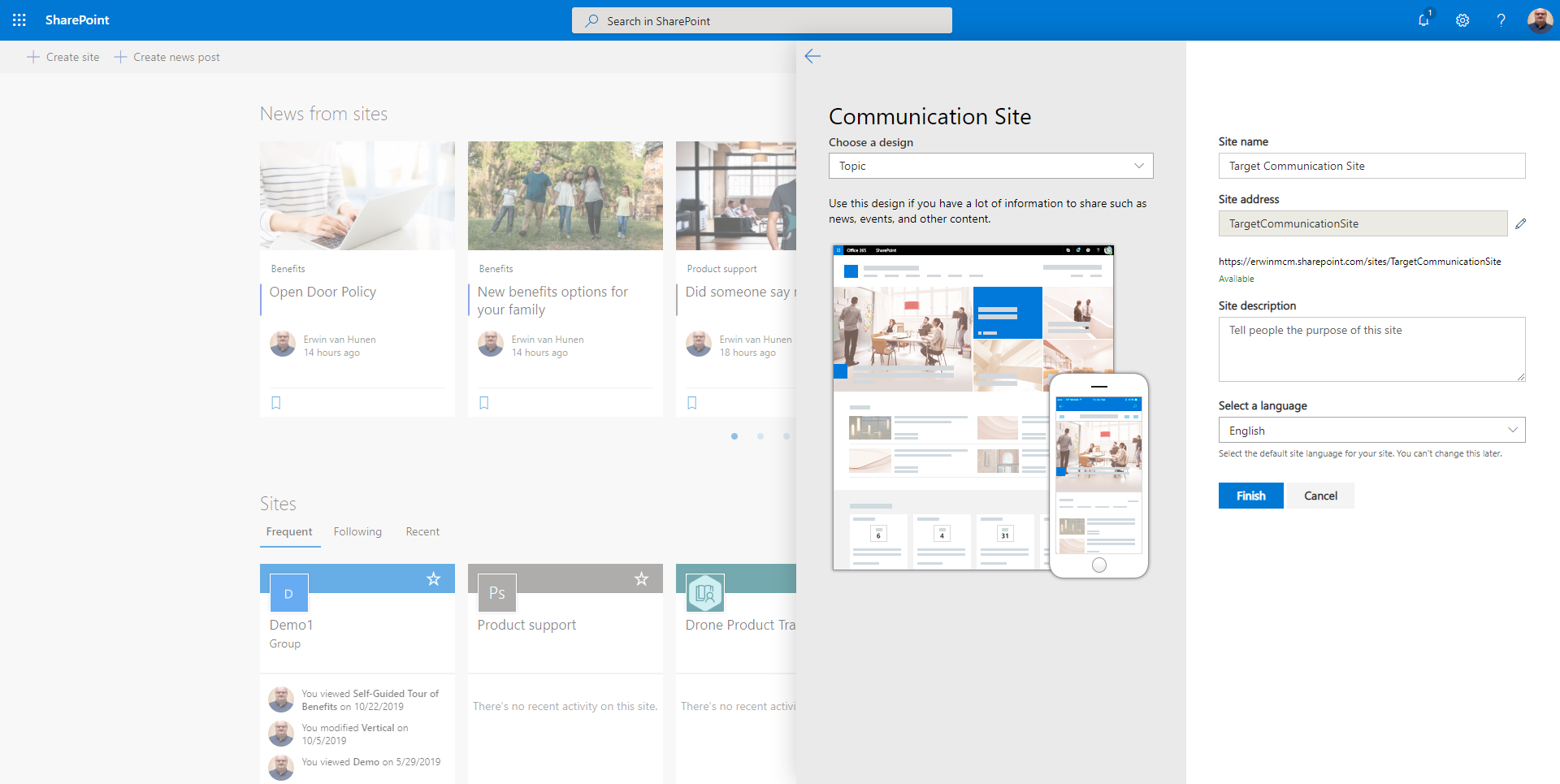 The SharePoint Online page for creating a new site collection