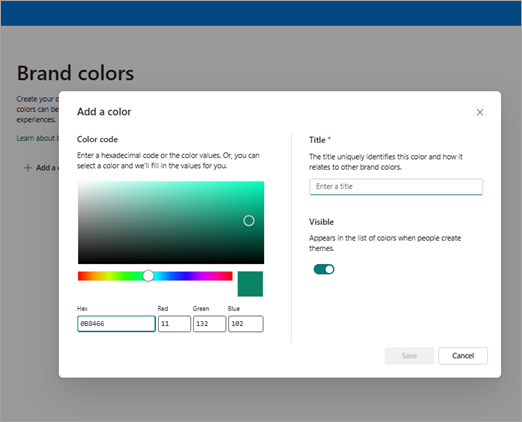The screenshot of adding brand color step 1