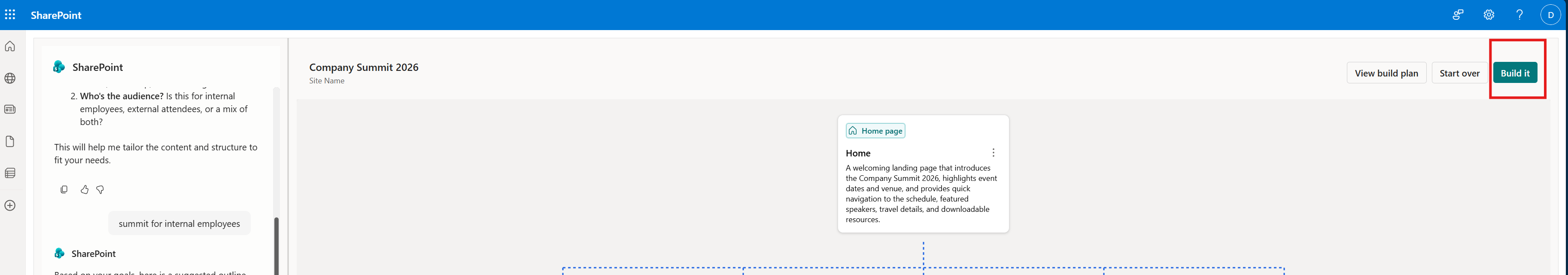 Screenshot showing the Build it button.