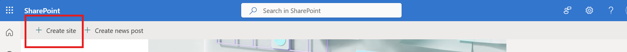 Screenshot of create site button.