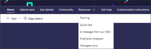 Image of the Workplace transformation site navigation