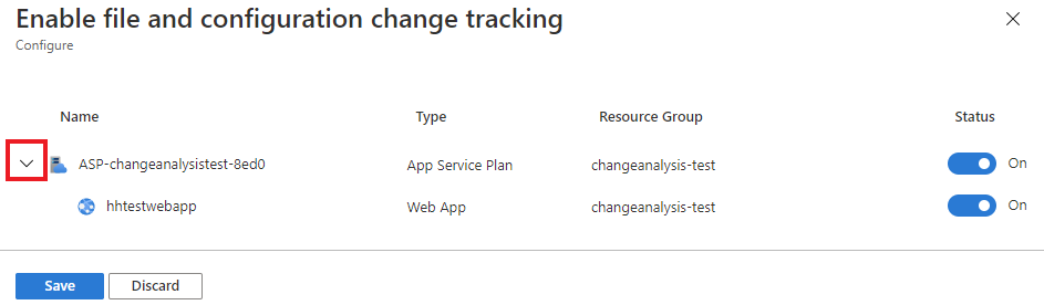 Screenshot of the Enable Change Analysis user interface expanded.