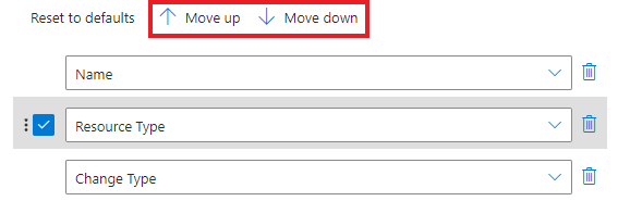 Screenshot of selecting a column to move up or down in the order.
