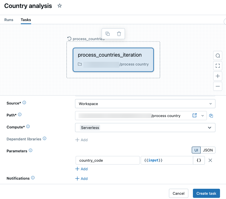 Add a nested task to a For each task