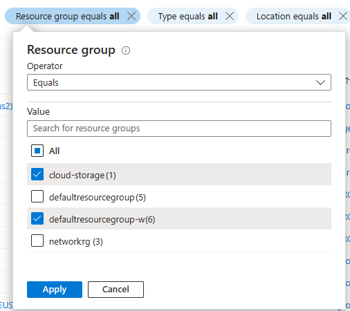 Filter view based on resource groups