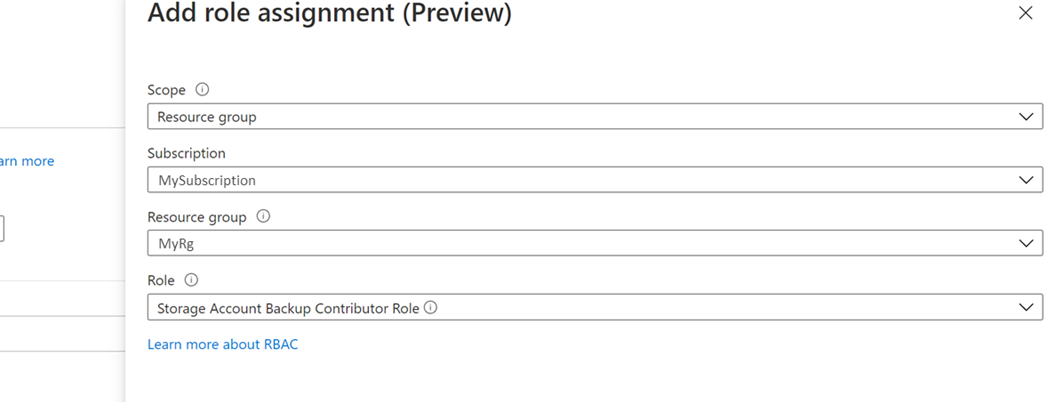 Select Storage account backup contributor role