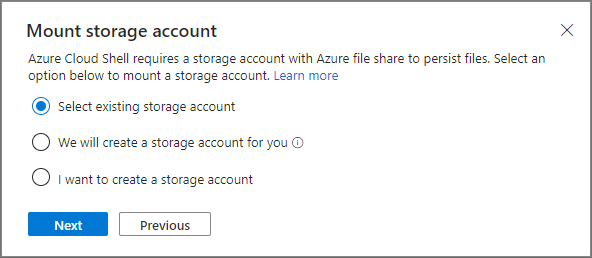 Screenshot showing the create storage account prompt.