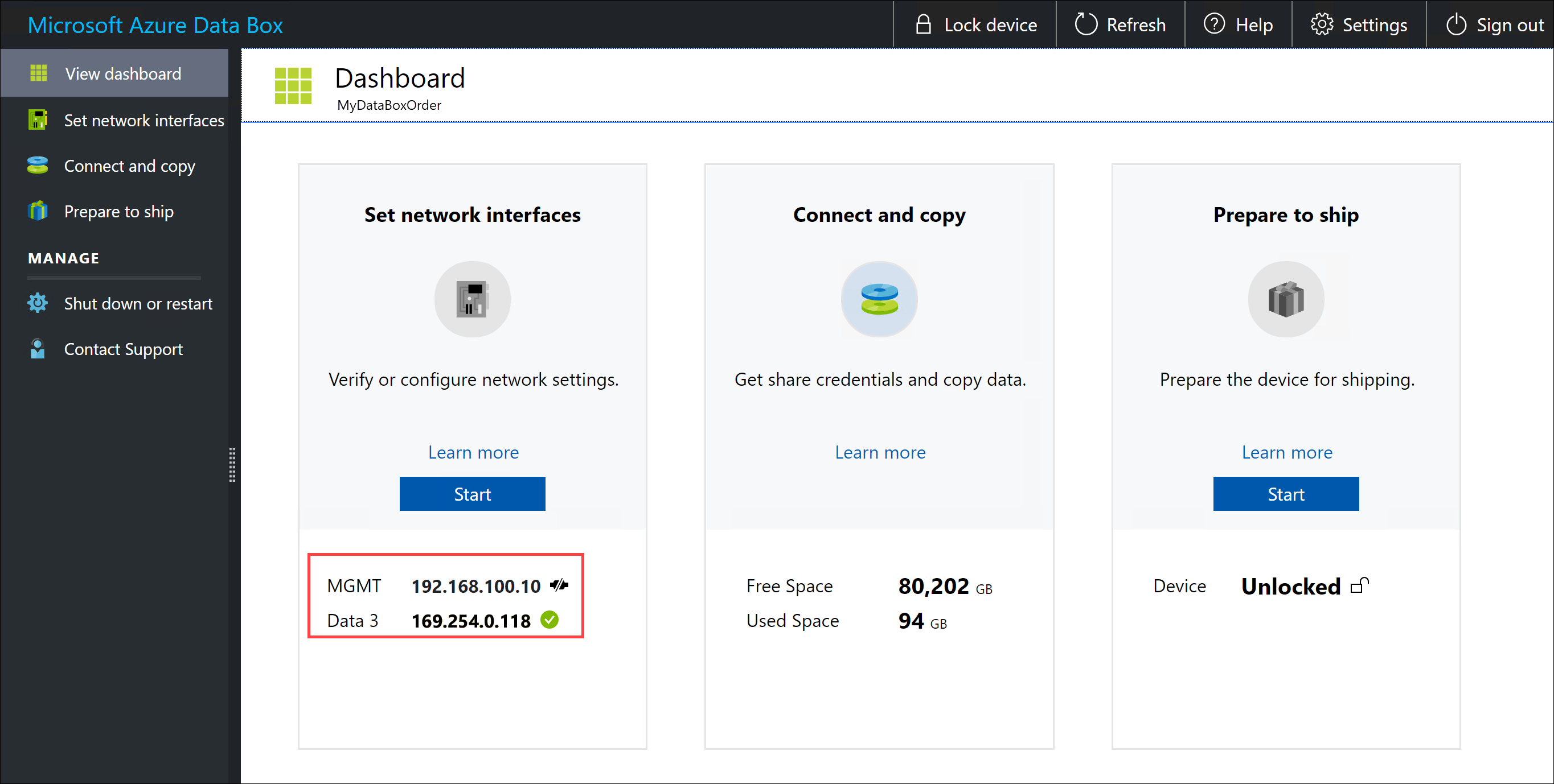 Device dashboard