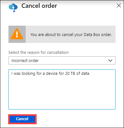 Cancel order dialog box