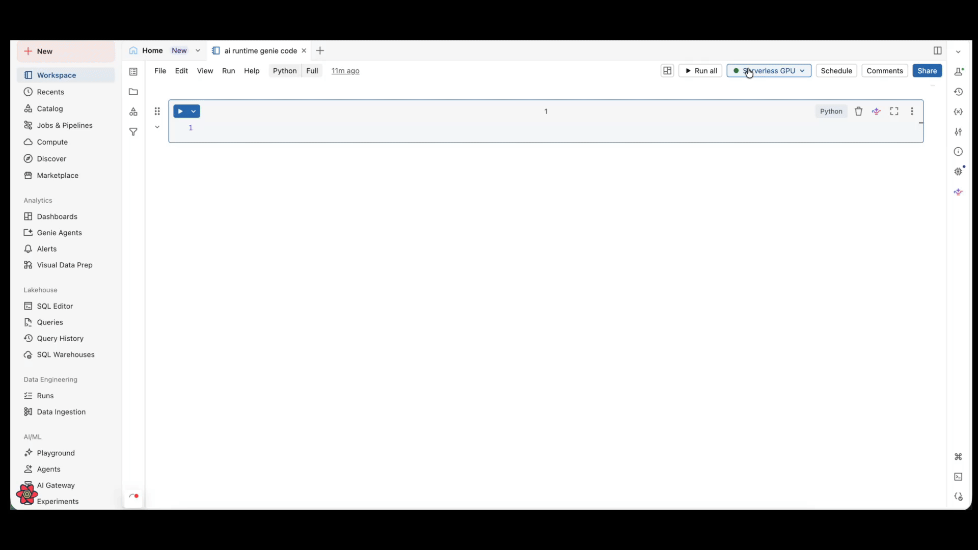 Genie Code creates and runs a distributed CNN training workload across eight H100 GPUs in an AI Runtime notebook.