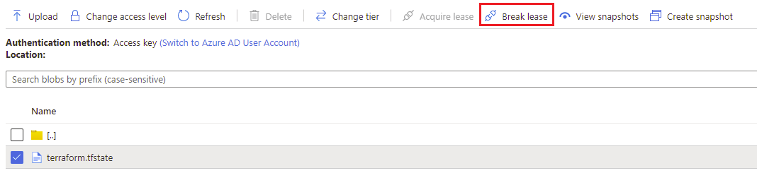 Screenshot that shows the Azure Storage container Break lease button.