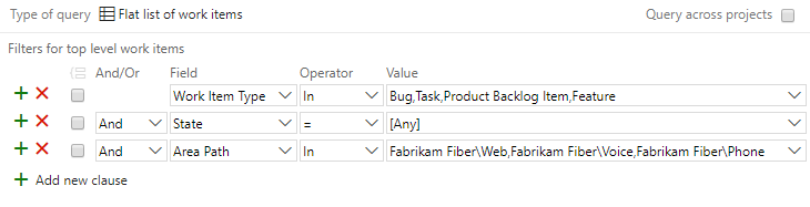 Query on Area Path for several areas