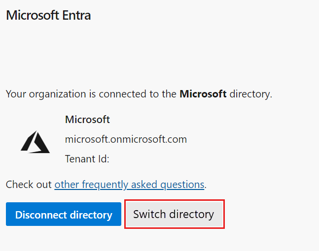 Screenshot showing Switch directory button emphasized.