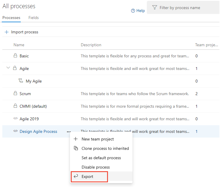 Process page > Export Hosted XML process menu option 