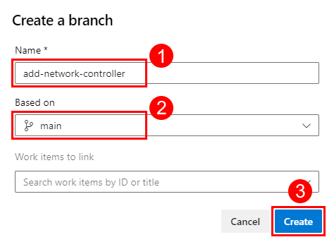 Screenshot of the 'Create a branch' dialog.