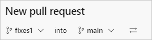 Screenshot of source and target branches for a P R in Azure Repos.