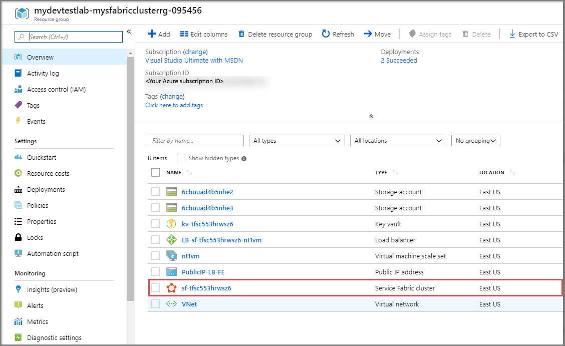 Screenshot that shows Select your cluster in the list.